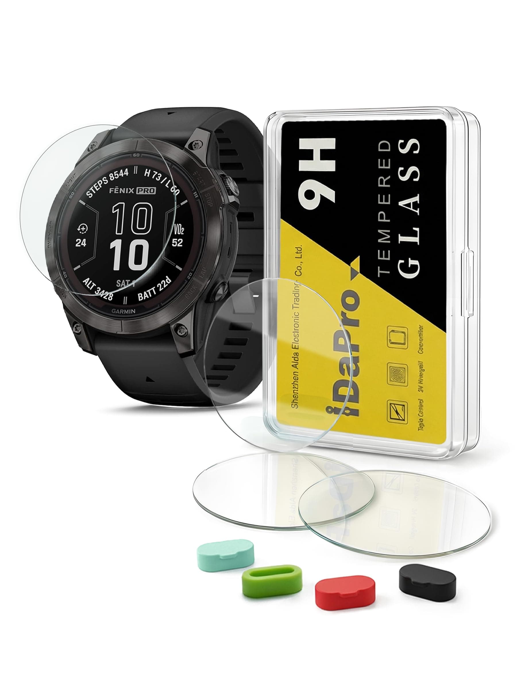 Screen Protector for Garmin Fenix 7 Pro(Solar/Sapphire Solar) Tempered Glass [4Pcs]+Silicone Anti-dust Plugs[4Pcs],9H,Anti-Scrach,Anti-Bubble,Easy Installation