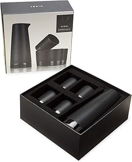 Harrison Sake Gift Set, Pitcher and Tumbler set for Sake, Japanese Style Sake Stoneware, Four 3 oz cups and 15 oz Carafe, Set of 5, Matte Black