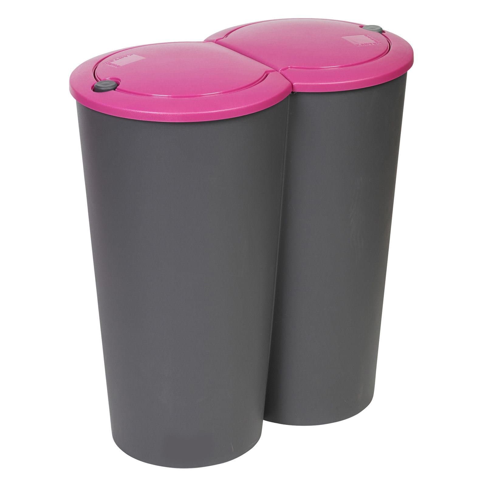 2 x 25 Litre Purple Duo Push Button Bin Circular Double Recycling Waste Plastic Disposal Dustbin Rubbish