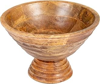 Boho Wood Pedestal Serving Bowl, Light Brown Finish