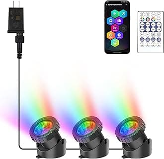 RGB Underwater Pond Lights, Super Bright LED Submersible Fountain Lights Colored Landscape Spotlights, Bluetooth APP Control IP68 Waterproof for Fish Aquarium Tank Garden Yard Pool (Set of 3)