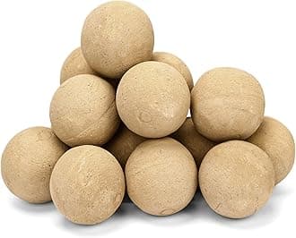 GRISUN 3'' Ceramic Fire Balls, Set of 15 Round Beige Firepit Spheres for Natural & Propane Fireplaces, Safe for Indoor & Outdoor Use, Reusable Decorative Fire Pit Accessories