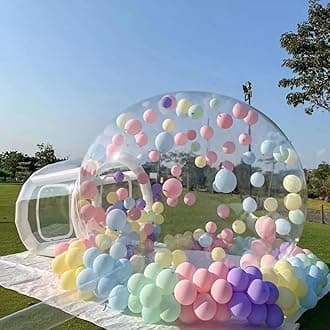 10FT Inflatable Bubble House Dome for Kids, Clear PVC Inflatable Bubble House Tent with Tunnel, Bubble Balloon House with 800W Air Blower, 600W Air Pump with 50pcs Balloons Inflatable Dome for Party