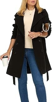 Trench Coat for Women – Double-Breasted Long Winter Faux Wool Coat