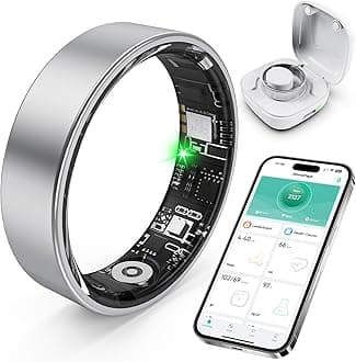 Smart Ring with Sleep Monitoring, Step Counting, Heart Rate, Blood Oxygen, Blood Pressure for iPhone and Android, No Subscription Fee, IP68 Waterproof Health Tracker (Silver, 10)