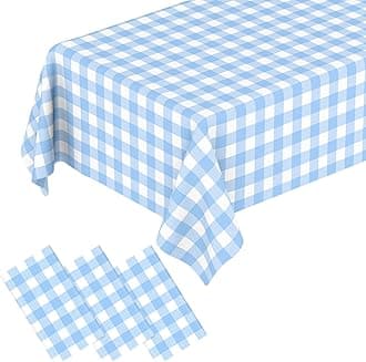 QISOLIY 3 Pack Blue and White Checkered Tablecloth, Light Blue Plastic Table Cloths for Parties Disposable, Rectangular Pale Blue Gingham Camping Tablecloth for Birthday, Party, Picnic 54 x 108 inch