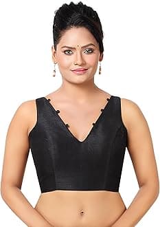Madhu FashionWomen's Sleeveless Solid Pattern V Neck Readymade Saree Blouse