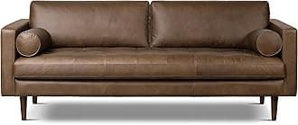 Poly & BARK Napa 88.5" Sofa – Cocoa Brown Full-Grain Pure-Aniline Italian Leather, Feather-Down Cushioning, Kiln-Dried Solid Wood Frame, Walnut Legs