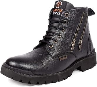 Bacca BucciNew York Men's Military Genuine Leather Motorcycle Combat Boots for Men