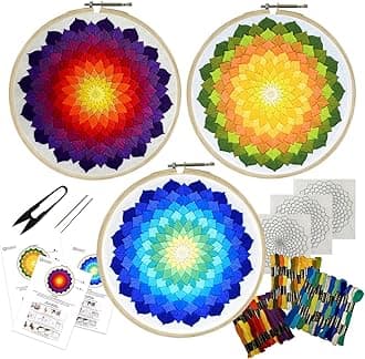 Embroiderymaterial Combo of 3 Embroidery Kit for Beginners and Adults - Stitch and Cross Stitch Kit - DIY Art and Craft Kit with Embroidery Cloth, Hoops & Materials - Perfect Stitching and Fabric kit