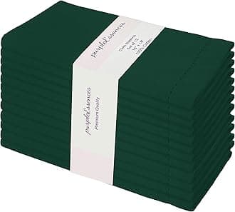 PurpleEssences Set of 12 Hemstitch Cloth Dinner Napkins 100% Cotton - Soft Durable Washable - Ideal for Wedding Spring Summer - Perfect Everyday Use Table Linen 18x18 - Forest Green