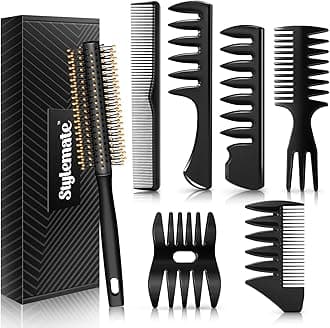 Men's Hair Styling Combs and Brush Set - Roller Brush for Adding Volume, Pompadour, Slicked-back, Fauxhawk, Undercut Styling Combs