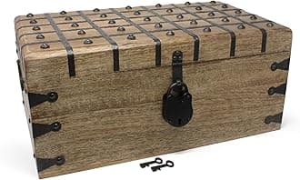 Nautical Cove Treasure Chest Wooden Box with Antique Iron Lock and Skeleton Key (XX-Large 20x11.75x9) - Storage and Decor – Pirate Wooden Treasure Chest, Decorative Box with Hinged Lid,