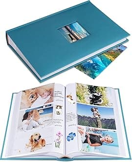 Photo Album 4x6 Hold 402 Photos with Memo Slip-in Pockets Photo Book, Linen Cover Picture Photo Albums with Writing Space for Wedding Family Baby Vacation Mother's Peacock Blue