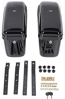 Hard Motorcycle Saddle Bags Saddlebags w/Mounting Kit Compatible with Harley Davidson Honda Shadow Kawasaki Vulcan VN Black Hard Trunk Saddlebags