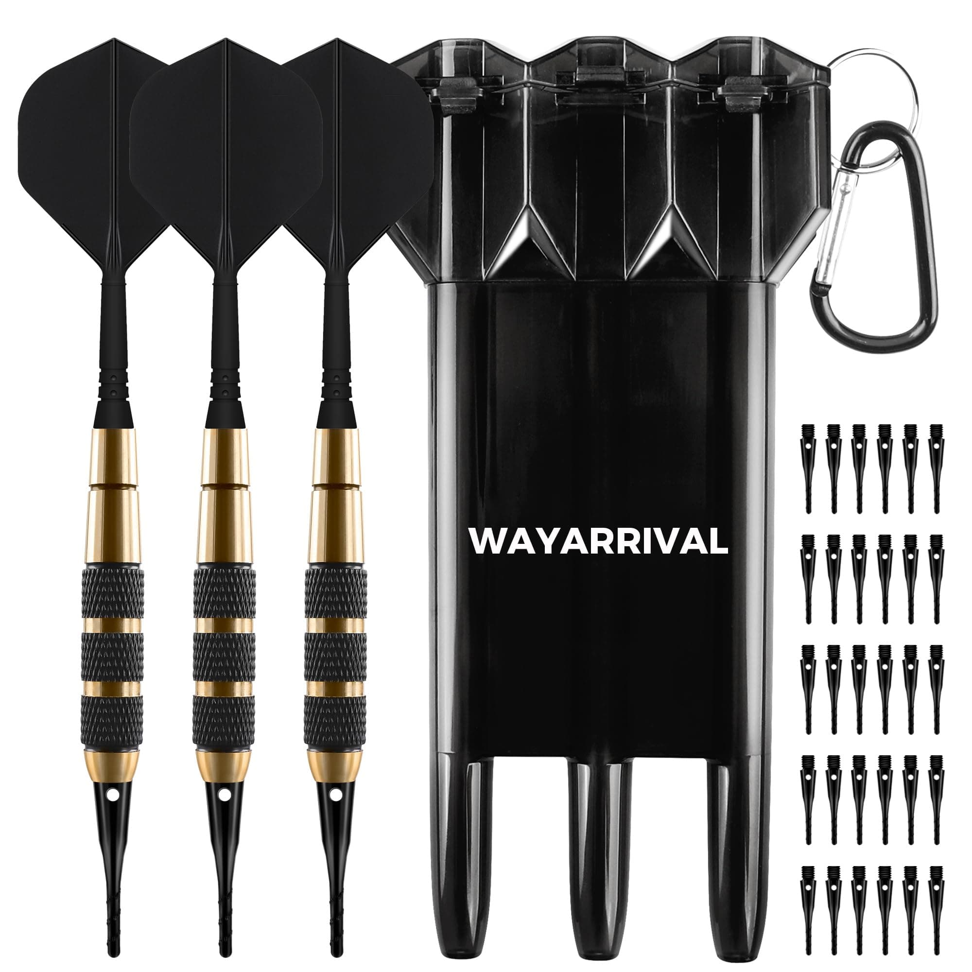 WayArrrival Soft Tip Darts Set, 3 x Soft Dart Darts, 1 Dart Case, 30 Soft Tips, 0.6 oz (16 g), Soft Darts, Arrows, Brass Darts, Integrated Darts, Electronic Darts, Dart Beginners