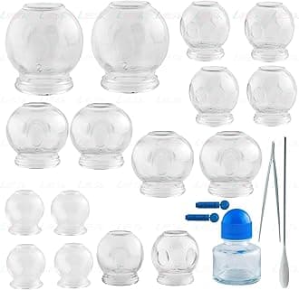 Ykid 16 Cups Chinese Medical Magnetic Acupuncture Vacuum Cupping Set Professional Cupping Kit Cupping Therapy Set 16 Glass Cups for Acupuncture Vacuum Therapy