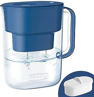 Waterdrop Lucid Water Filter Jug with 1×90 Day Filter, 3.5L, Reduces Limescale, Chlorine, Lead, Copper in Water, NSF Certified, BPA-Free, Classic Blue (Replacement Filter: WD-PF-01A Plus)