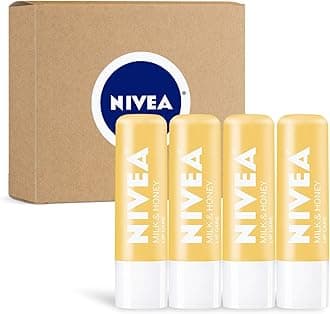 NIVEA Milk and Honey Lip Care, Moisturizing Lip Balm Stick with Shea Butter, 4 Pack of 0.17 Oz Sticks
