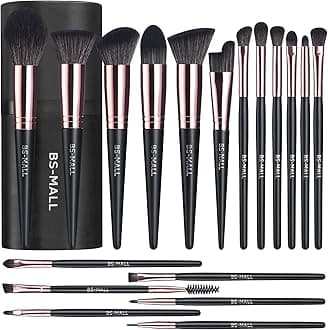 BS-MALLMakeup Brush Set 18 Pcs Premium Synthetic Foundation Powder Concealers Eye shadows Blush Makeup Brushes with black case