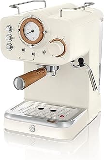 Swan Nordic Espresso Machine, White, 15 bar Pressure, Milk frother, 1.2L Tank, Scandi Style, SK22110WHTN