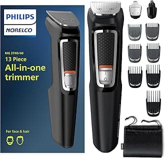 Norelco Philips Multi Groomer - 13 Piece Mens Grooming Kit for Beard, face, Nose, and Ear Hair Trimmer and Hair Clipper - NO Blade Oil Needed, MG3740/40