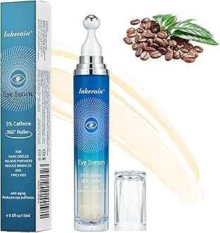 5% Caffeine Eye Serum with 360° Massage Roller Serum for Dark Circles & Relieve Puffiness, Reduce Wrinkles and Fine Lines, Bags, Tighten Lifting Under Eye Cream-0.5 OZ