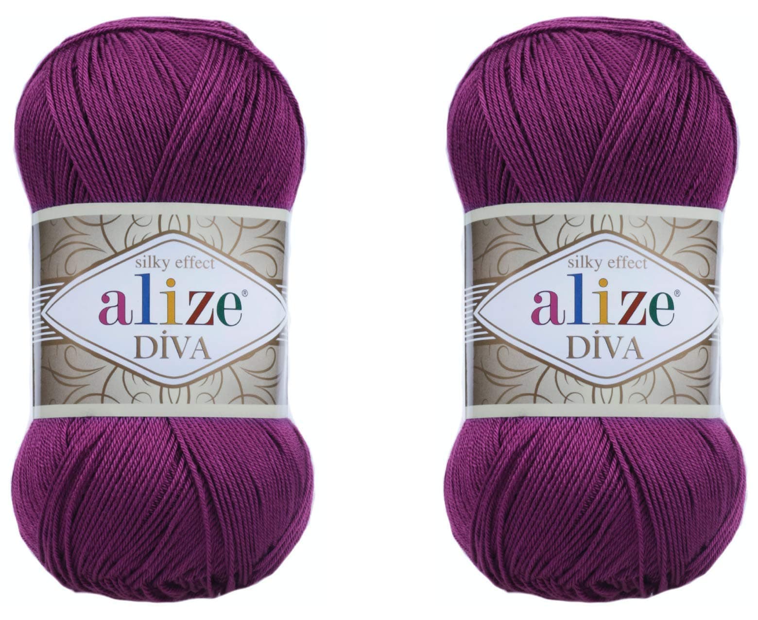 Alize Diva Hand Knitting Yarn - 100% Microfiber Acrylic With Silk Effect - Crochet Art Lace Craft - 2 Skeins, 200gr, 767 Yds (297-Plum)