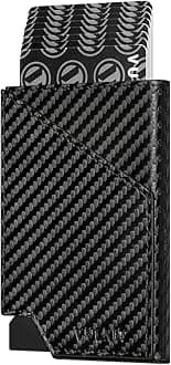 VULKIT Minimalist Slim Wallet for Men Pop Up Card Holder RFID Blocking for with Money Pocket Cash & Credit Cards Carbon Fiber Black