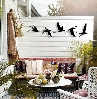 SHIVASHRAY CRAFTS Wooden Black Bird Wall Decor - Set of 5 Minimalist Silhouette Birds - Modern Nature-Inspired Home & Garden Art