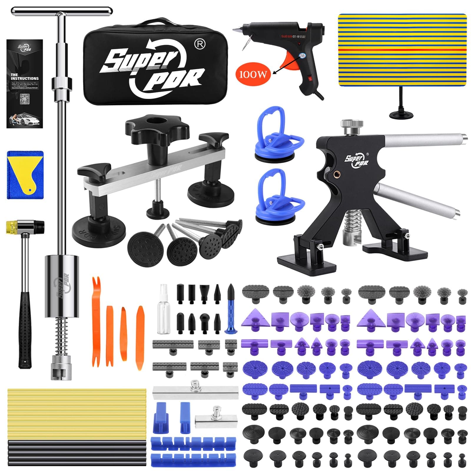 Car Dent Puller Kit, 169PCS Paintless Dent Removal Kit, Hail Dent Repair Kit Can Removal 99% of Car Dents in 30 Minutes for Repairing Big Dents, Small Dents, Dings and Hail Damage