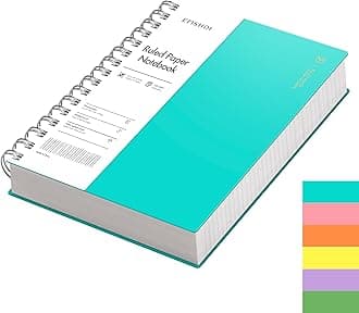 EMSHOI A5 Notebook Lined 300 Pages/150 Sheets, Wirebound Spiral Notepad, 100gsm Thick Paper, Waterproof Hardcover, Writing Journal for Women Men Work Office School, 14.5 x 21cm, LightBlue