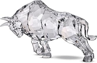 Acrylic Bull Statue Feng Shui Wall Street Bull Statue, Stock Market Charging Bull Sculpture Office Desk Decorative, White Bull Figurines for Tv Stand Knick Knacks Home Decor for Shelves para