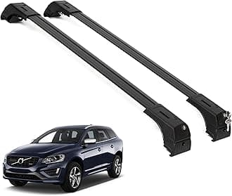 ERKUL Roof Rack Cross Bars for Volvo XC60 2009-2017 | Aluminum Crossbars with Anti Theft Lock for Rooftop | Compatible with Flush Rails - Black