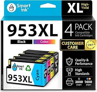 Smart InkCompatible Ink Cartridge Replacement for HP 953XL 953 XL 4 Multipack (Black XL & C/M/Y) with Advanced Chip Technology to use with HP Officejet pro 7720 7730 7740 8710 8715 8720 8725 Printer
