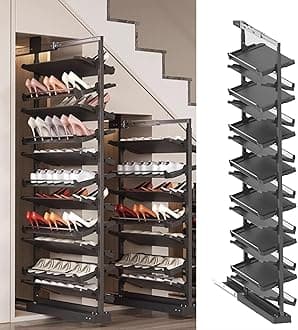 Pull-Out Shoe Rack Organizer for Closet Shoe Cabinet,Adjustable Height Retractable Metal Stackable Shoe Rack, Vertical Shelf Organizer for Small Bedroom Closet, Space Saving Storage, Black(85cm,14 Tie