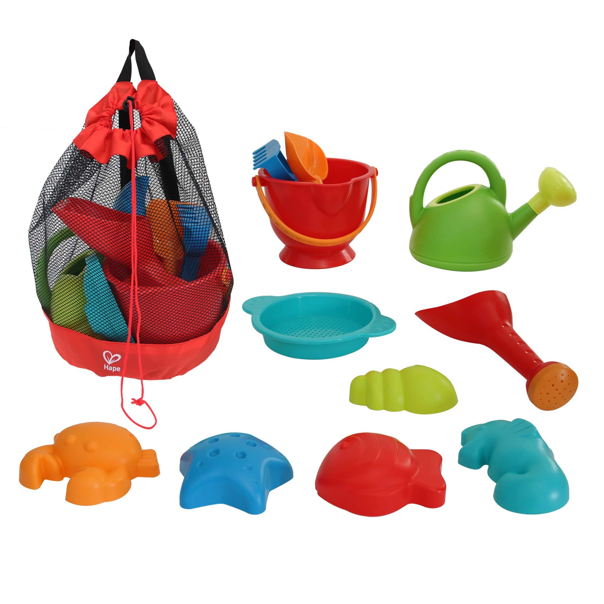 Hape Beach Toy Essential Set, Sand Toy Pack, Mesh Bag Included