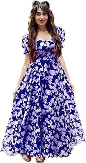 ShasmiWomen's Georgette Digital Printed Maxi Dress for Women (Dress 39 Neon Pink L)