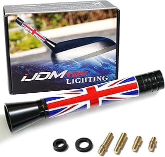 iJDMTOY 3-Inch Red Union Jack UK Flag Theme Short Antenna Compatible with MINI Cooper (All Models) & More Other Cars