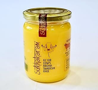 SUKHAKARAM A2 GIR COW CULTURED GHEE 500 ml | ORGANIC GRASS FED INDIAN GIR COW | TWO WAY WOOD CHURNED WITH BILONA METHOD | GLASS BOTTLE | PURE, NATURAL AND HEALTHY