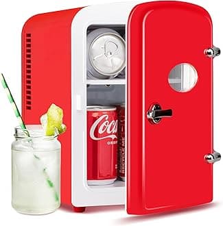 4L/6 Can Mini Fridge, Portable Cooler and Warmer Compact Refrigerators, with Observation Window, 100% Freon-Free & Eco Friendly for Drinks, Food, Skincare, Cosmetics, Red