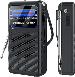 AM FM SW 3 Band Pocket Radio, Portable Battery Operated Shortwave Radio, Back Clip Transistor radios with 3.5mm Earphone Jack, Emergency LED Flashlight for Camping, Home