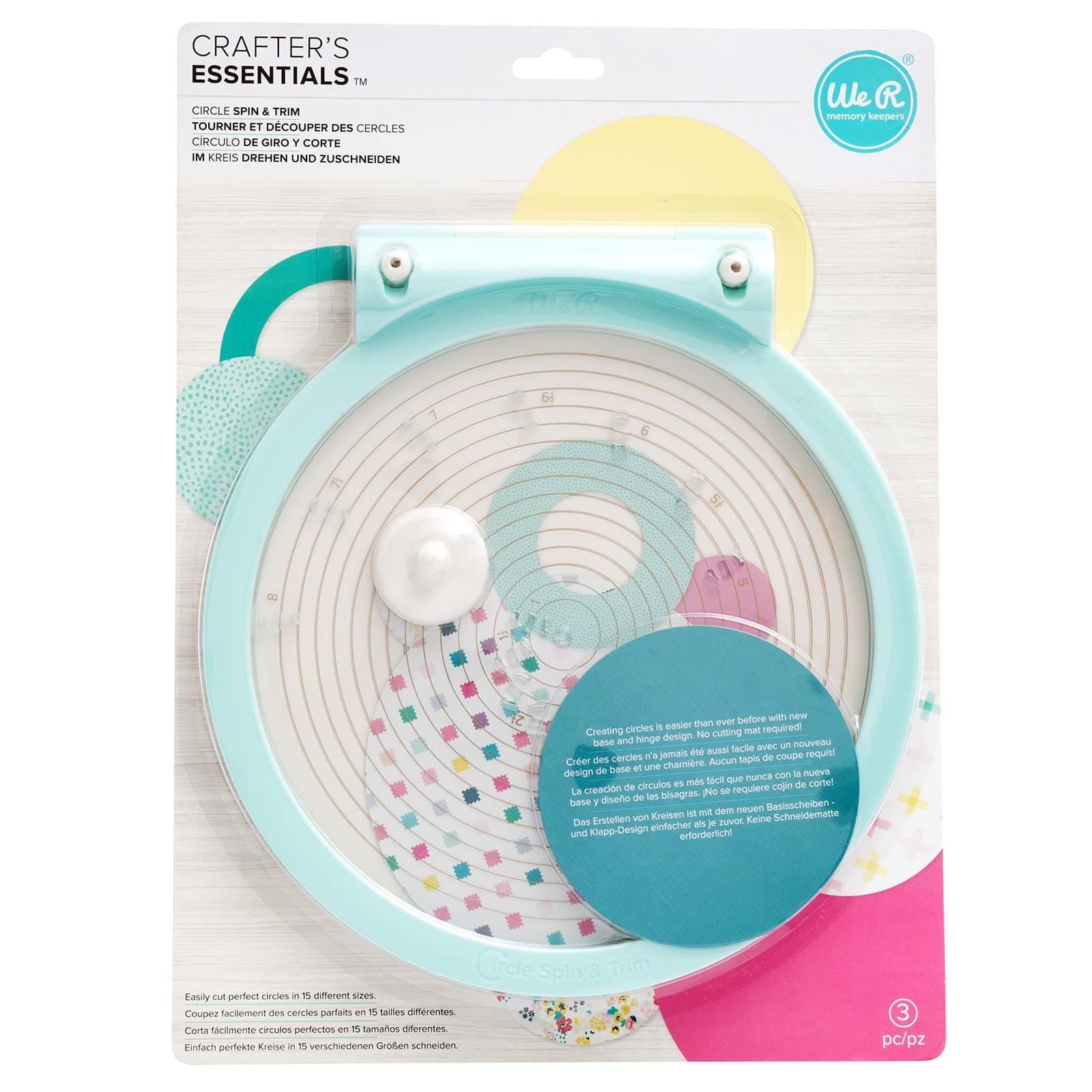 We R Memory Keepers Circle Spin & Trim Tool, Includes Circle Maker Tool & Two Replacement Blades, Rotates 360 Degrees,1 Inch to 8 Inch Circles