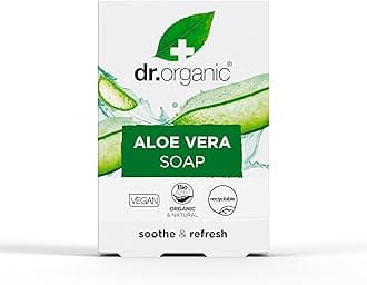 Dr Organic Aloe Vera Soap Bar, Soothing, Mens, Womens, All Skin Types, Natural, Vegan, Cruelty-Free, Paraben & SLS-Free, Recycled & Recyclable, Organic, 100g, Packaging may vary