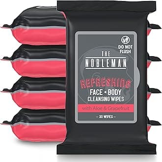 The Nobleman Face + Body Cleansing Wipes: Refreshing - with Aloe & Eucalyptus - 120 TOTAL WIPES (30ct x 4) - Travel-Friendly, Skin-Nourishing, All-in-One Wipes for Men & Women