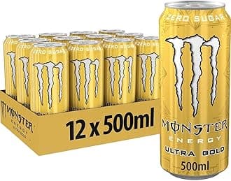 Monsters Energy Drink Ultra Gold Zero Sugar Energy Drink, 500ml, Pack of 12 (From UK)