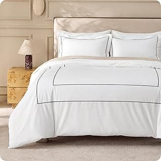 Luxury Hotel Duvet Cover Queen Size, 100% White Cotton Embroidery Bedding Set, PureWoven, Includes 1 Duvet Cover 90x90 Inches with Zipper Closure & 2 Pillow Shams, Comforter Sold Separately