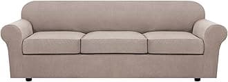 4 Piece Stretch Sofa Covers for 3 Cushion Couch Covers Furniture Slipcovers (1 Base Cover Plus 3 Seat Cushion Covers) Thicker Jacquard Fabric Cover (XL Sofa, Khaki Sand)