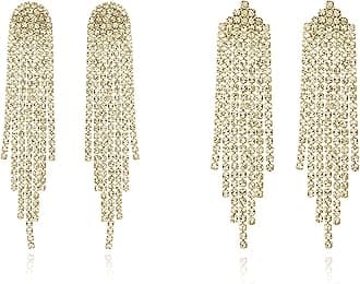 Luxval Rhinestone Earrings for Women Bling Silver Dangle Earrings for Girls Long Chandelier Earrings Tassel Lightweight Ear Studs Cubic Zirconia Crystal Statement, Sterling Silver, Cubic Zirconia,