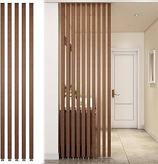 Wall Partition Room Divider Floor to Ceiling Wooden Slats - Screen Partition Post Living Room Simple Modern Entrance Restaurant Office Hollow Decor Column ( Color : Wood 5Pcs , Size : 170cm/67in/5.57f